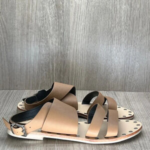 SOL SANA Sandals Womens Sz 40 Gladiator Ankle Strap Slip On Flats Leather Beige